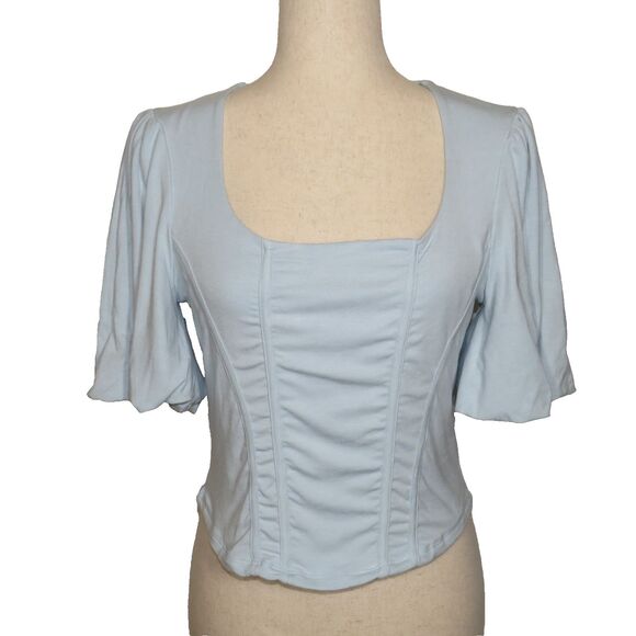 OGL Light Blue Soft Stretchy Corset Look Balloon Sleeve Top Size XL - Picture 8 of 10